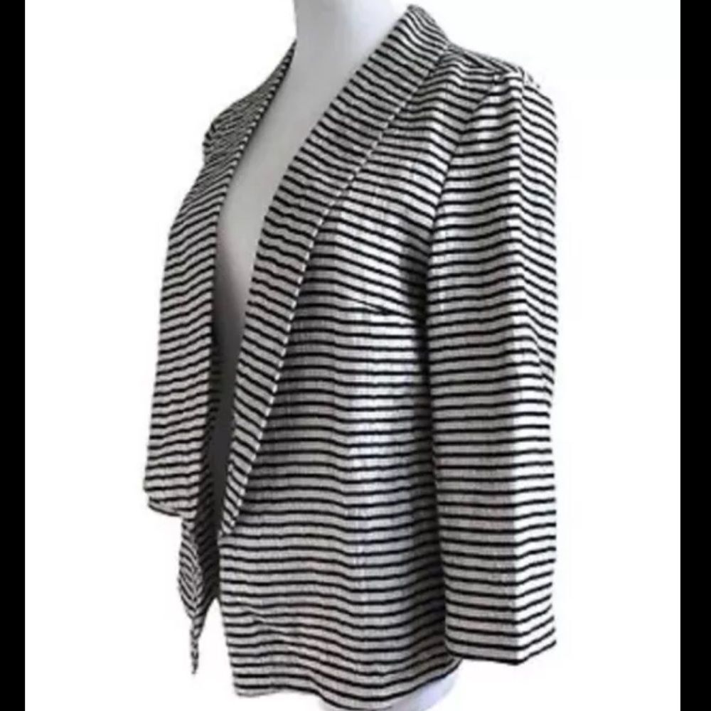 ⭐️CLEARANCE LOFT Jacket/Cardigan Size 6 Linen/Cotton Black/Gray Striped Open